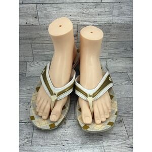 Merrell Bahia Women 8 Flip Flop Sandals White Bronze Gold Geometric Thong Shoes
